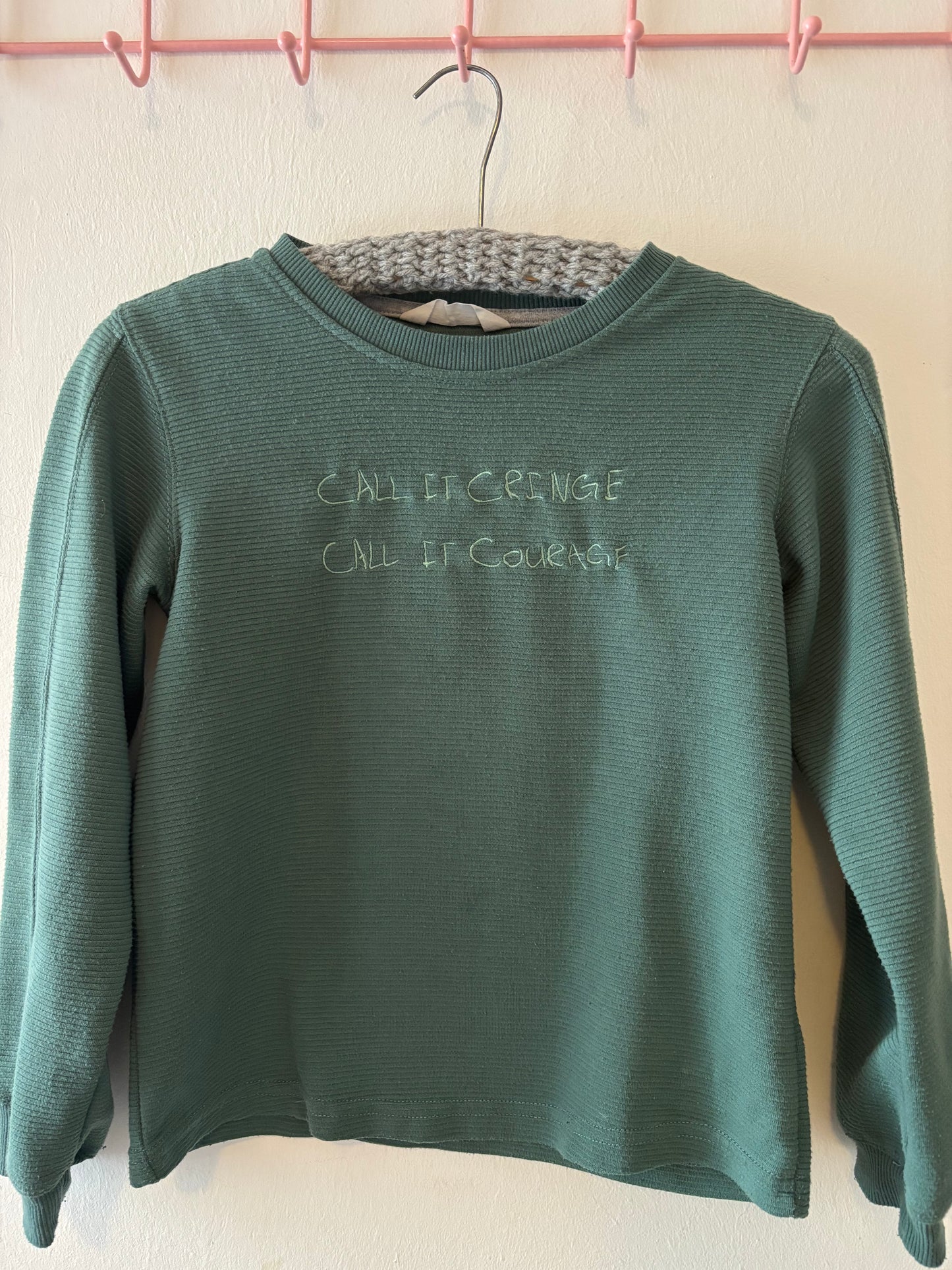 CALL IT CRINGE CALL IT COURAGE (sage green crew sweater)