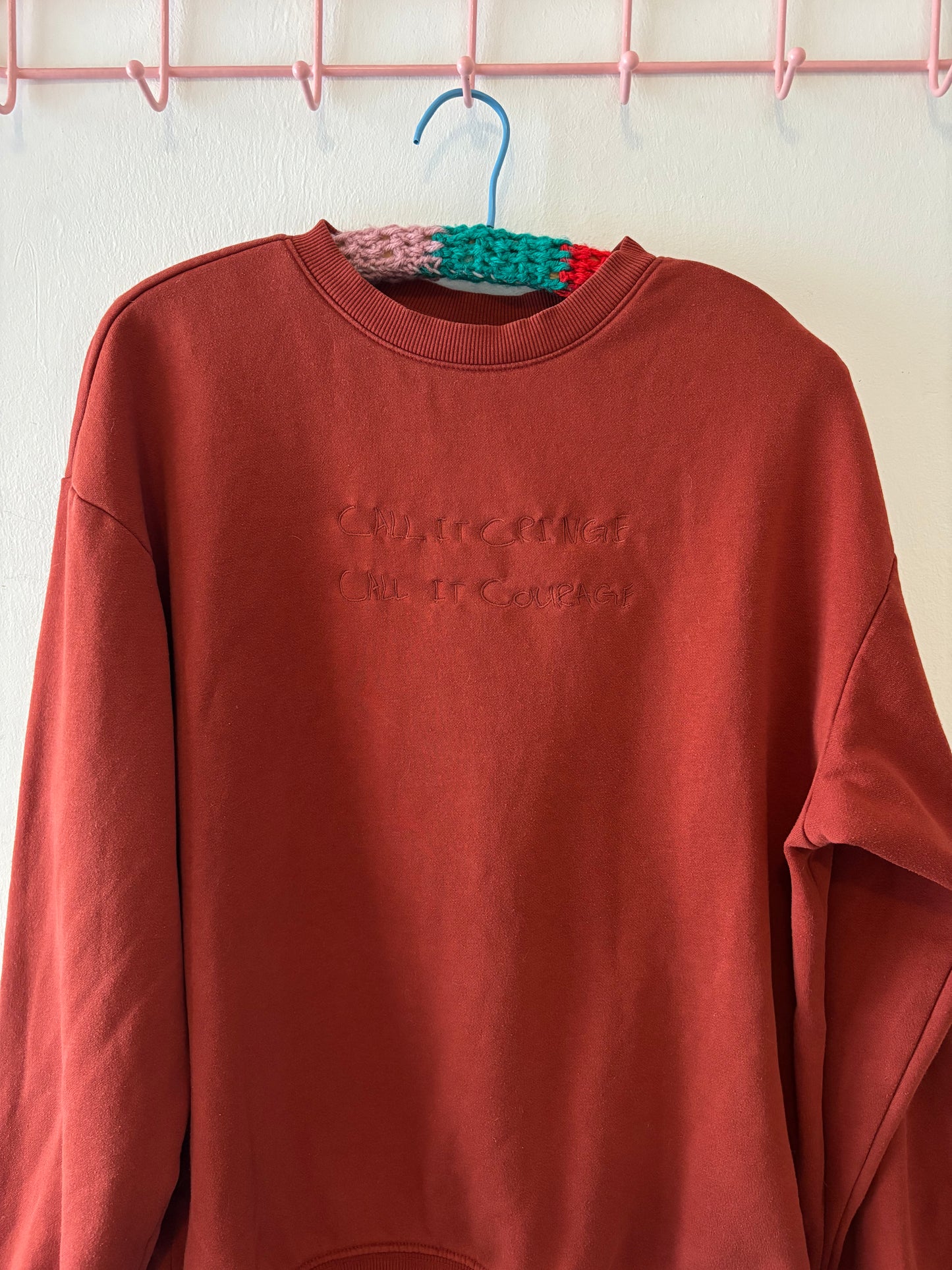 CALL IT CRINGE CALL IT COURAGE (rust red crew sweater)